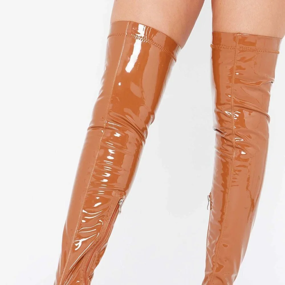 WE STAND  Boots in Tan Patent Vegan Leather ( BRAND NEW !!!! )